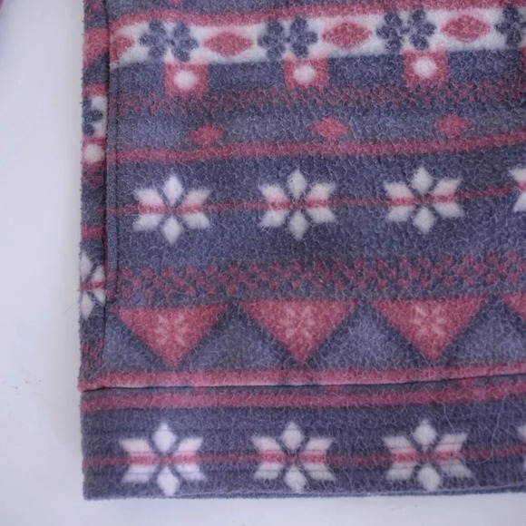 Vintage Haband Grey Pink Snowflake Fleece Festive Holiday Zip Up Sweater LG - Picture 6 of 8